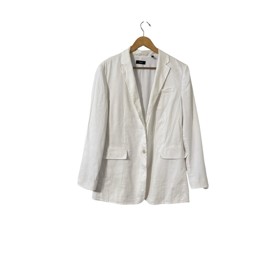 THEORY Eco Crunch Linen Mix White Button Up Blazer Jacket - Picture 6 of 8